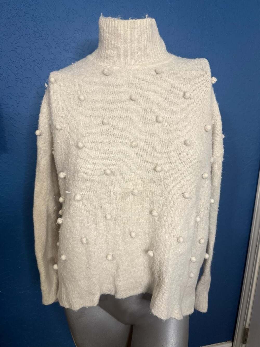 Madewell Snowglobe Bobble Turtleneck Sweater Size S Ivory Pom Pom